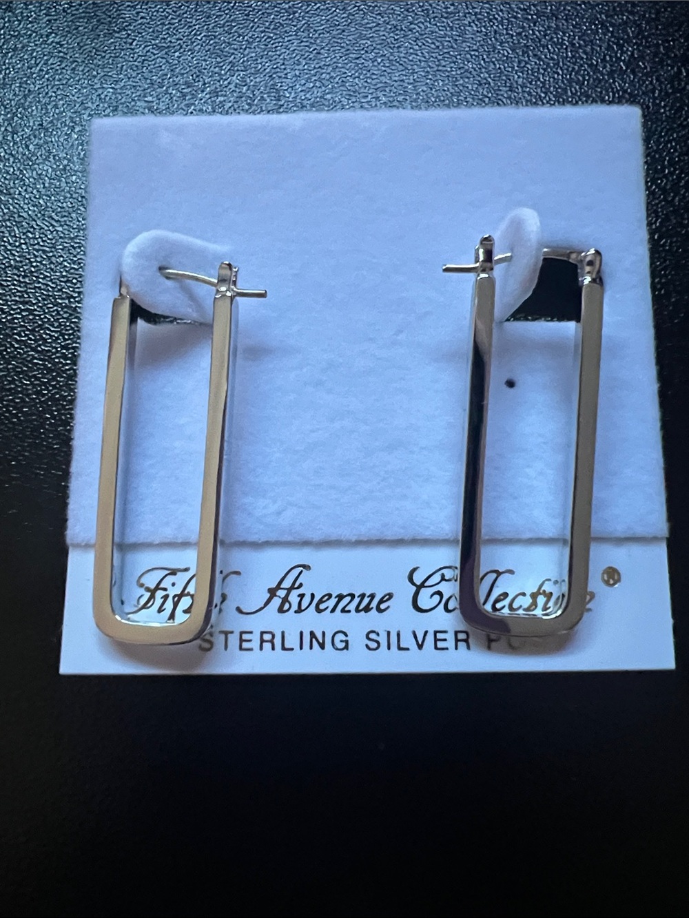 Silver Rectangular Hoop Earrings - Silver